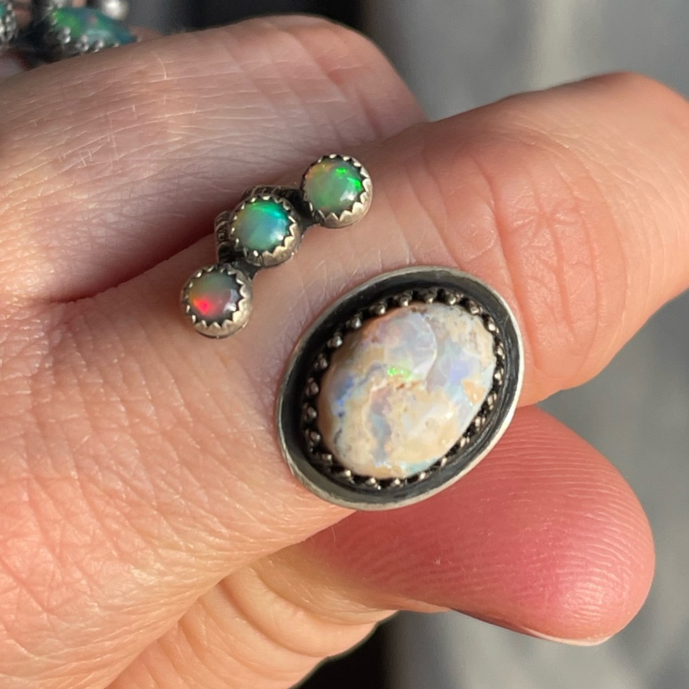 Sterling silver opal drop ring